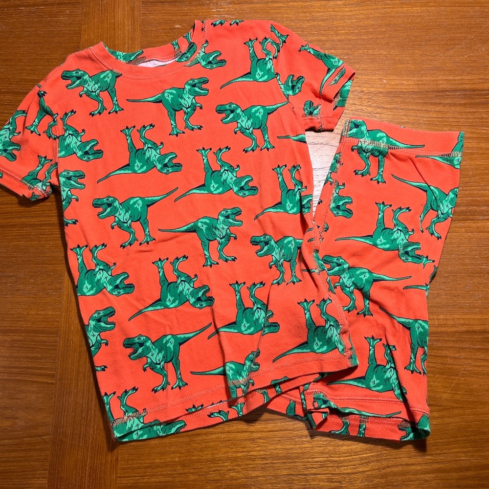 Gap Kids Dinosaur Short Sleeve & Shorts Pajama Set Orange Green 12